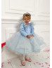 Sky Blue Satin Snowflake Keyhole Back Flower Girl Dress